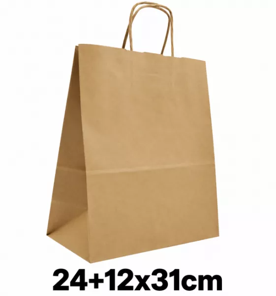 250 SACS KRAFT BRUN POIGNEES TORSADEES 24+12X31CM