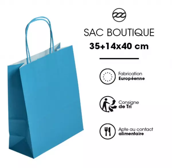 250 Sacs Kraft Tendance 35+14x40 TURQUOISE / 21390