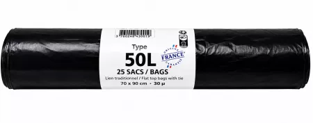 250 SACS POUBELLES STANDARDS NOIRS 50L - 68X74 - 30&micro; 