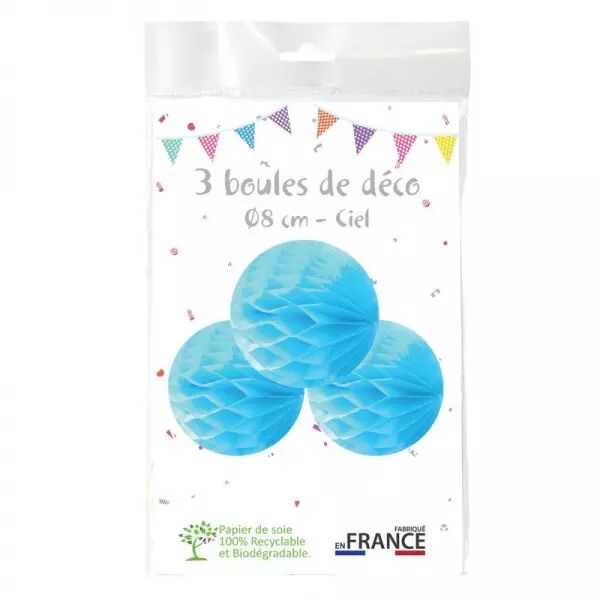 3 boules alveole bleu ciel 8cm