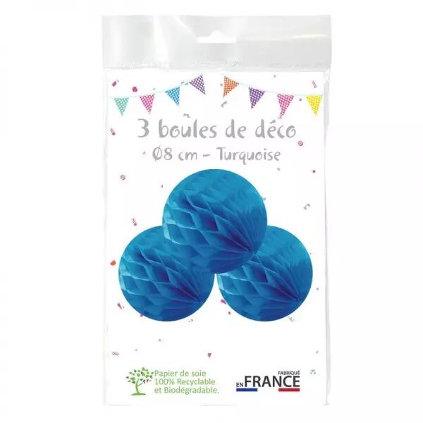 3 Boules alv�ol�es turquoise 8cm