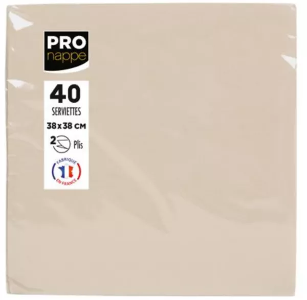 40 SERVIETTES OUATE MICRO GAUFRE 38X38 IVOIRE