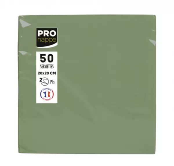 40 SERVIETTES OUATE MICRO GAUFRE 38X38 VERT OLIVE
