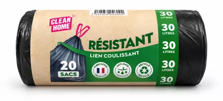 400 SACS POUBELLES NOIRS 21&micro; POIGNEE COULISSANTE 30L