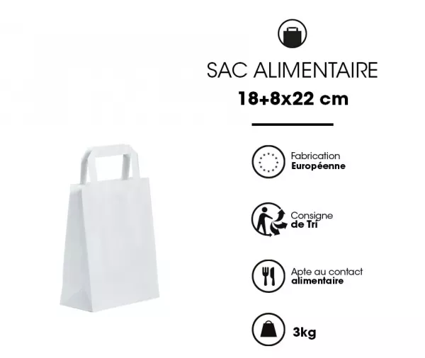 50  SACS KRAFT POIGN�ES PLATES 18+8X22 BLANC