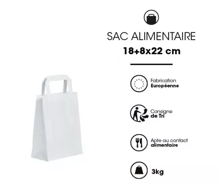 50  SACS KRAFT POIGN&Eacute;ES PLATES 18+8X22 BLANC