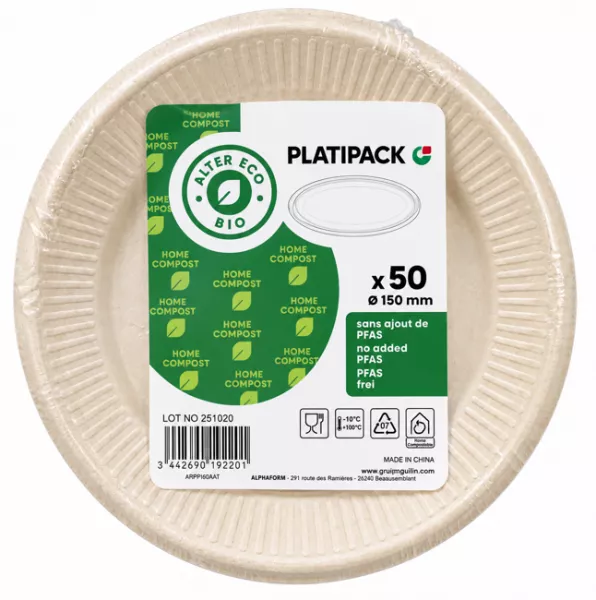 50 ASSIETTES BAGASSE 15CM