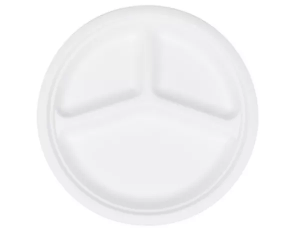 50 ASSIETTES FIBRE VEGETALE D26 3 Compartiments