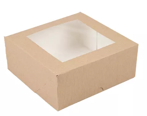 50 BO�TES PATISSERIES AVEC FEN�TRE \'THEPACK\' 240 G/M2 + OPP 18x18x7,5 CM NATUREL CARTON ONDUL� NANO-MICRO 