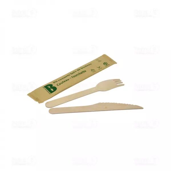 50 Kits Couverts Bois Couteaux Fourchette P-Cuill�re Serviette 16cm