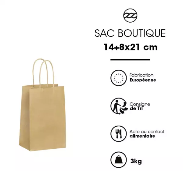 50 Sacs cabas kraft BRUN PF 14+8x21 / 21058