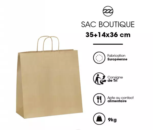 50 Sacs cabas kraft BRUN PF 35+14x36 / 21044