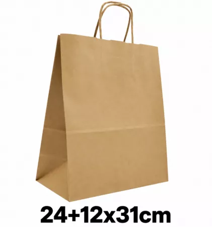 50 SACS KRAFT BRUN POIGNEES TORSADEES 24+12X31CM