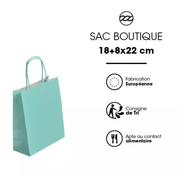 50 Sacs Kraft Tendance 18+8x22 VERT D\'EAU / 21273