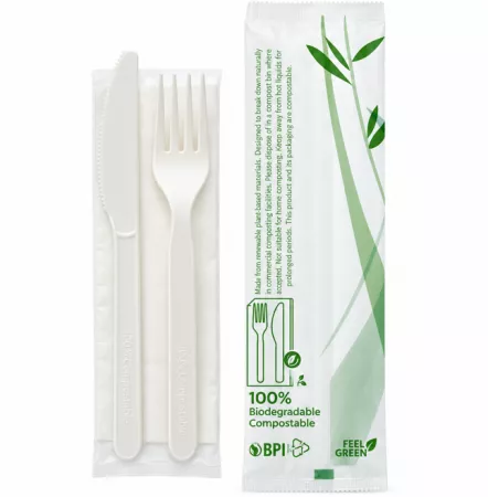 500 KITS COUVERTS BIODEGRADABLE COMPOSTABLE FOURCHETTE/COUTEAU/SERVIETTE 
