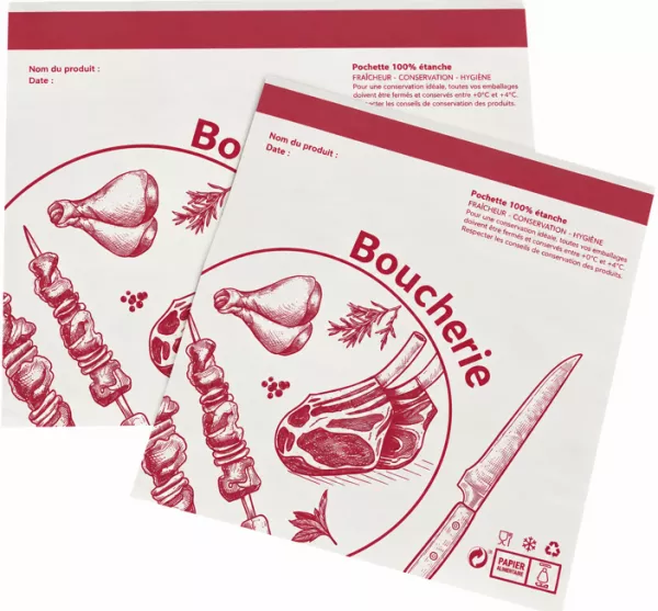 500 POCHETTES ADHESIVES BOUCHERIE 250X330