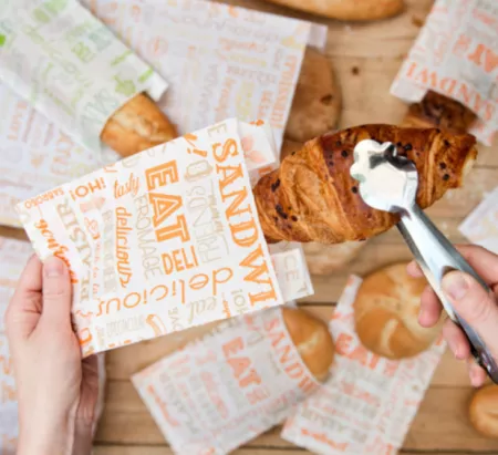 500 SACHETS CROISSANTS \'ORANGE PAROLE\' 33 G/M2 12+5x14 CM BLANC CELLULOSE