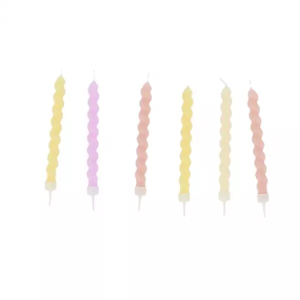 6 Bougies Torsad�es -D�grad� de  Jaune et Rose 8,5cm
