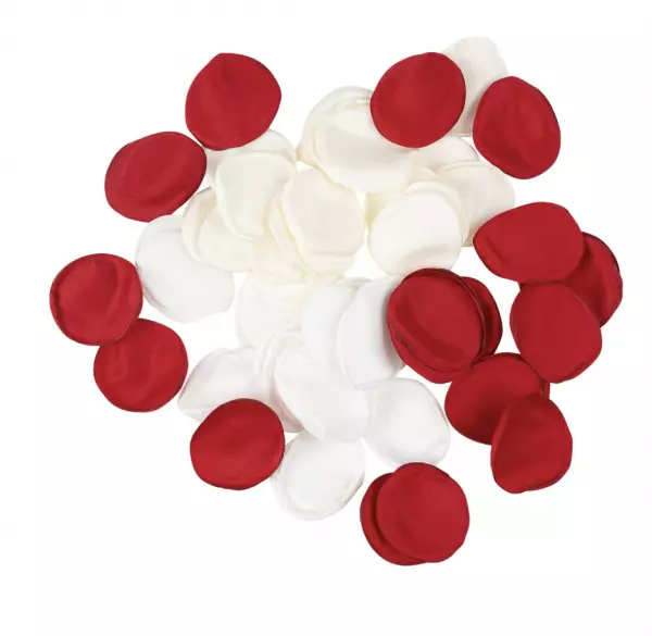 60 P�tales Satin Ivoire, Blanc et Rouge �3,5cm