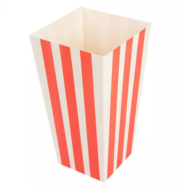 600 RECIPIENTS POP-CORNS \'THEPACK STRIPES\' 2 L 8x11x20,5 CM BLANC CARTON ONDUL� NANO-MICRO