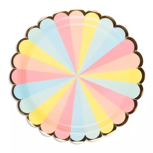 8 Assiettes Berlingot Carton Multicolore et Or 23cm