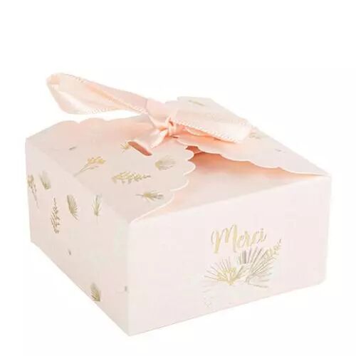 8 Contenants Festonn�s Boho Papier Merci Blush et Or 7x7x3,5cm + Ruban Satin Blush