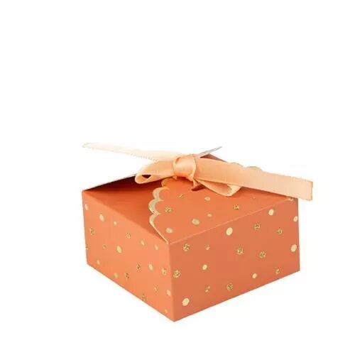 8 Contenants Festonn�s Jolis Pois Papier Terracotta Or et Paillettes Or 7x3,5cm avec Ruban Satin P�che