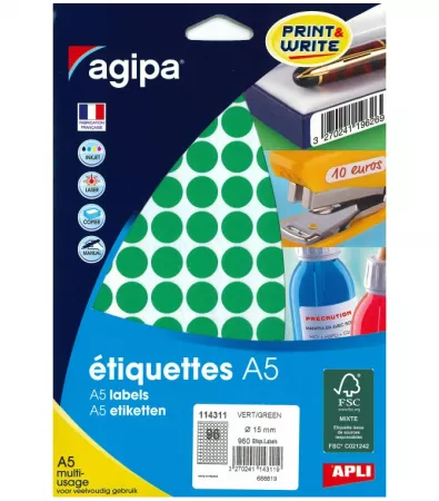960 ETIQUETTES AGIPA A5 DIAMETRE 15 VERT