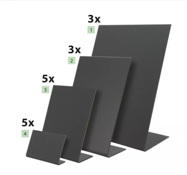Ardoise de table forme de L A6  Devant  Mat et arri�re brillant - 3 pcs