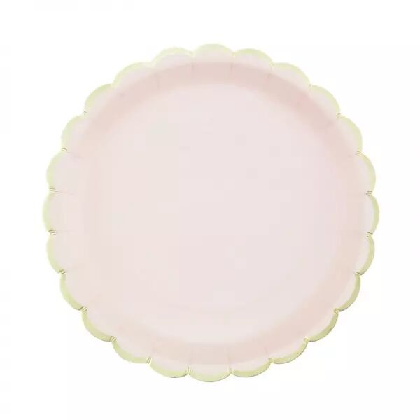 ASSIETTES FESTONNEES 23CM ROSE PASTEL ET OR X 8