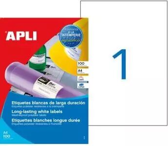  B100 ETQ LASER PET BLC 210X297 PLANCHE A4 DE 1  ETIQUETTE ETIQUETTE POLYESTER , RESISTE A -20� ET A +100�