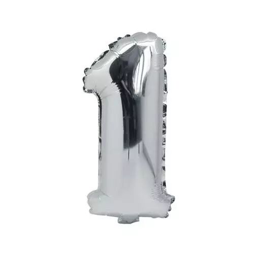 Ballon Mylar Chiffre \ 1\  Argent 86cm + Paille Incluse 