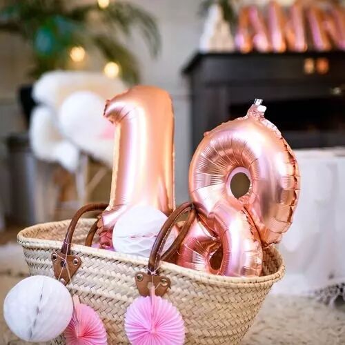 Ballon Mylar Chiffre \ 1\  Rose Gold 86cm + Paille Incluse
