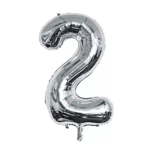 Ballon Mylar Chiffre \ 2\  Argent 86cm + Paille Incluse 