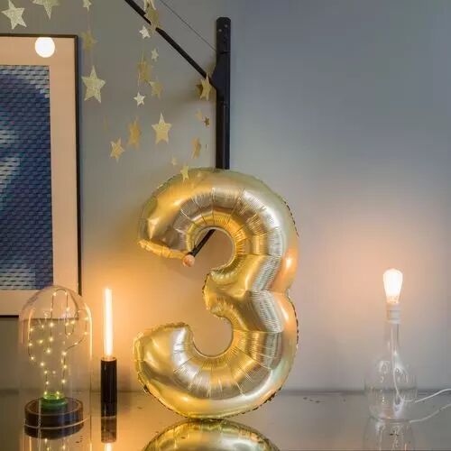 Ballon Mylar Chiffre \ 3\  Or 86cm + Paille Incluse 