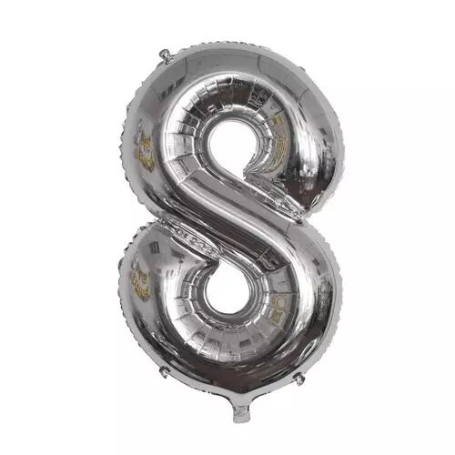 Ballon Mylar Chiffre \ 8\  Argent 86cm + Paille Incluse 