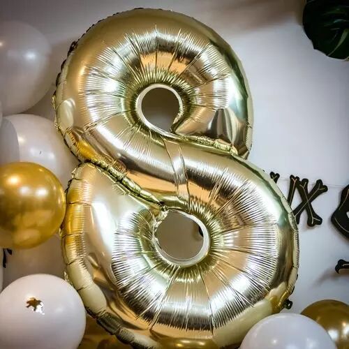 Ballon Mylar Chiffre \ 8\  Or 86cm + Paille Incluse