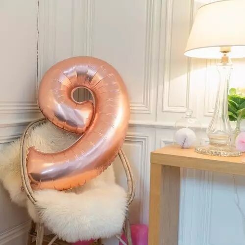 Ballon Mylar Chiffre \ 9\  Rose Gold 86cm + Paille Incluse