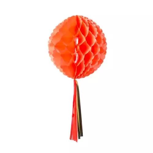 BOULE ALVEOLEE TASSEL CORAIL 30 CM