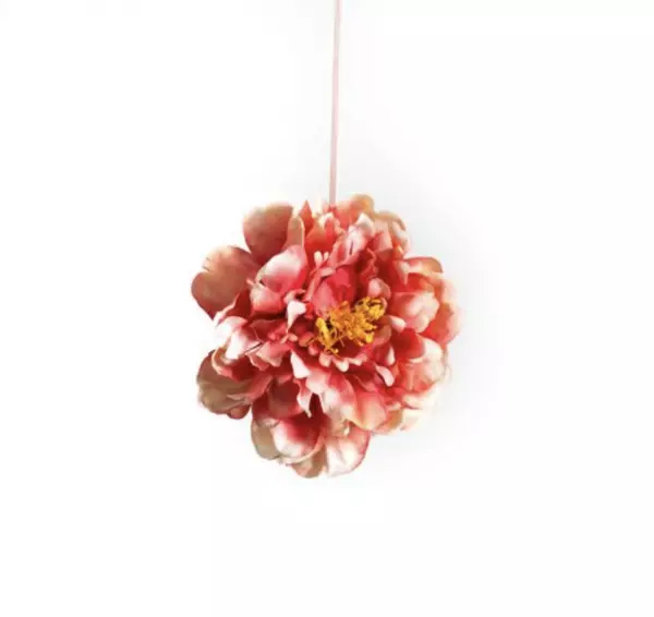 BOULE DE 2 PIVOINES TISSU CORAIL 14CM