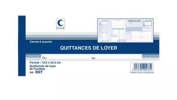 CARNET A SOUCHE QUITTANCE LOYER 50 FEUILLETS 