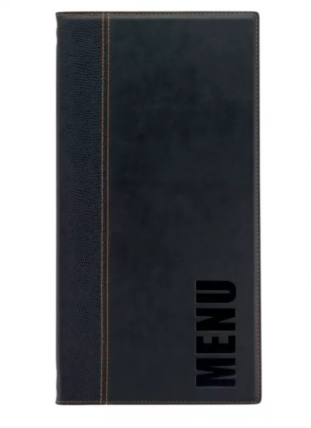 CARTE MENU LONG simili cuir, 1 double insert inclus