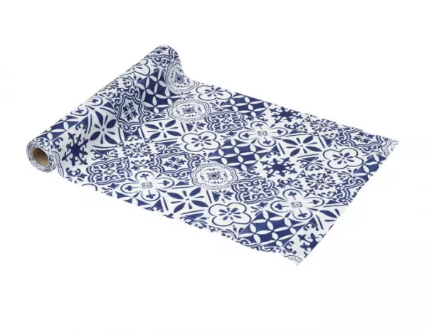 Chemin de Table Dolce Vita Tissu Bleu Roi et Blanc 28cmx5m