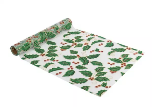 CHEMIN DE TABLE HOUX DE NOEL ORGANZA ET PAILETTES OR 28CMX3M