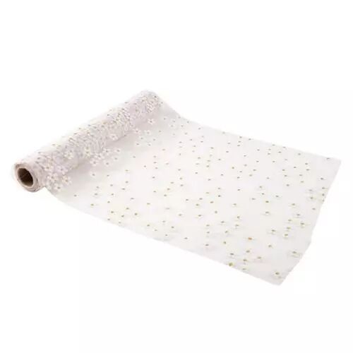 Chemin de Table La Petite Marguerite Organza Blanc et Paillettes Or 28cmx5m