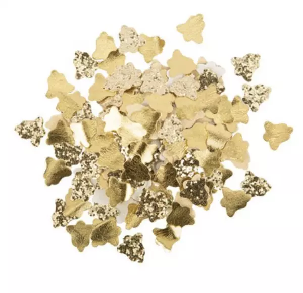 CONFETTIS CLOCHES EFFET CUIR ET PAILLTTES OR 2.5CM