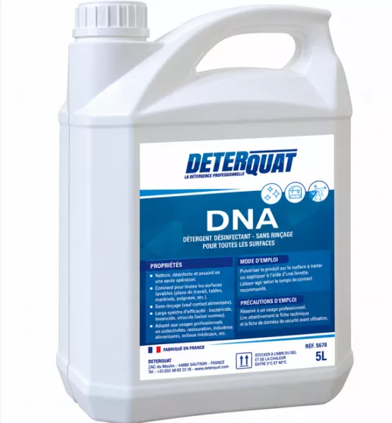 DETERQUAT DNA  DEGRAISSANT DESINFECTANT BACTERICIDE / LEVURICIDE / FONGICIDE / VIRUCIDE 5L (DILUTION 5%)