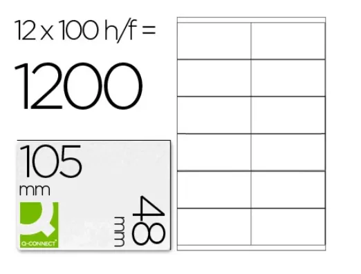  �tiquette adh�sive q-connect 105x48mm coins droits imprimante jet d\'encre laser copieur bo�te 100 feuilles 1200 unit�s.