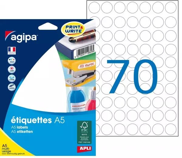 Etiquettes Agipa A5 D19 Blanc
