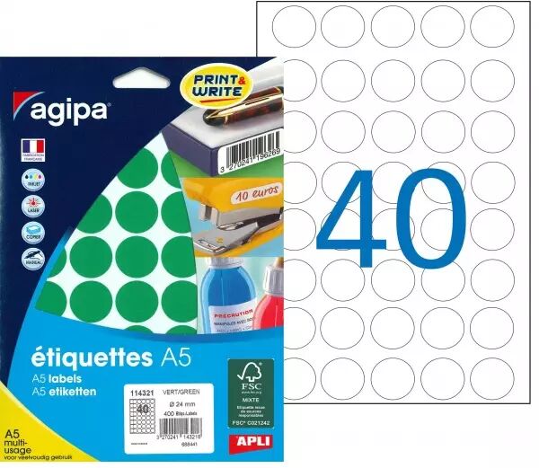 Etiquettes Agipa A5 D24 Vert